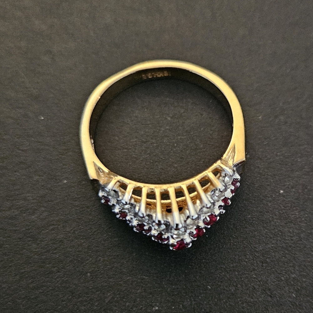 Sterling Silver Ring With Ruby-Red And Clear Ston… - image 2